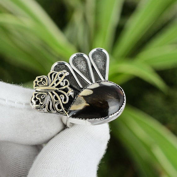 Peanut Wood Jasper Ring: Sterling Silver Adjustable Butterfly Ring