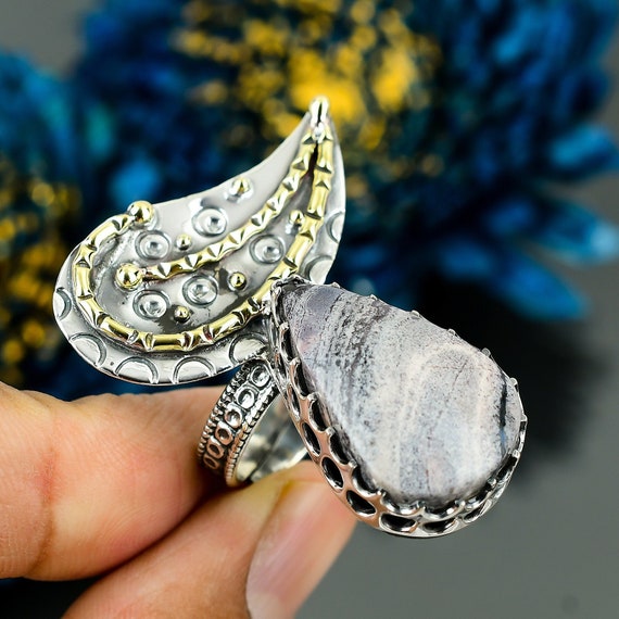 Porcelain Jasper 925 Sterling Silver Ring - Adjustable Gemstone