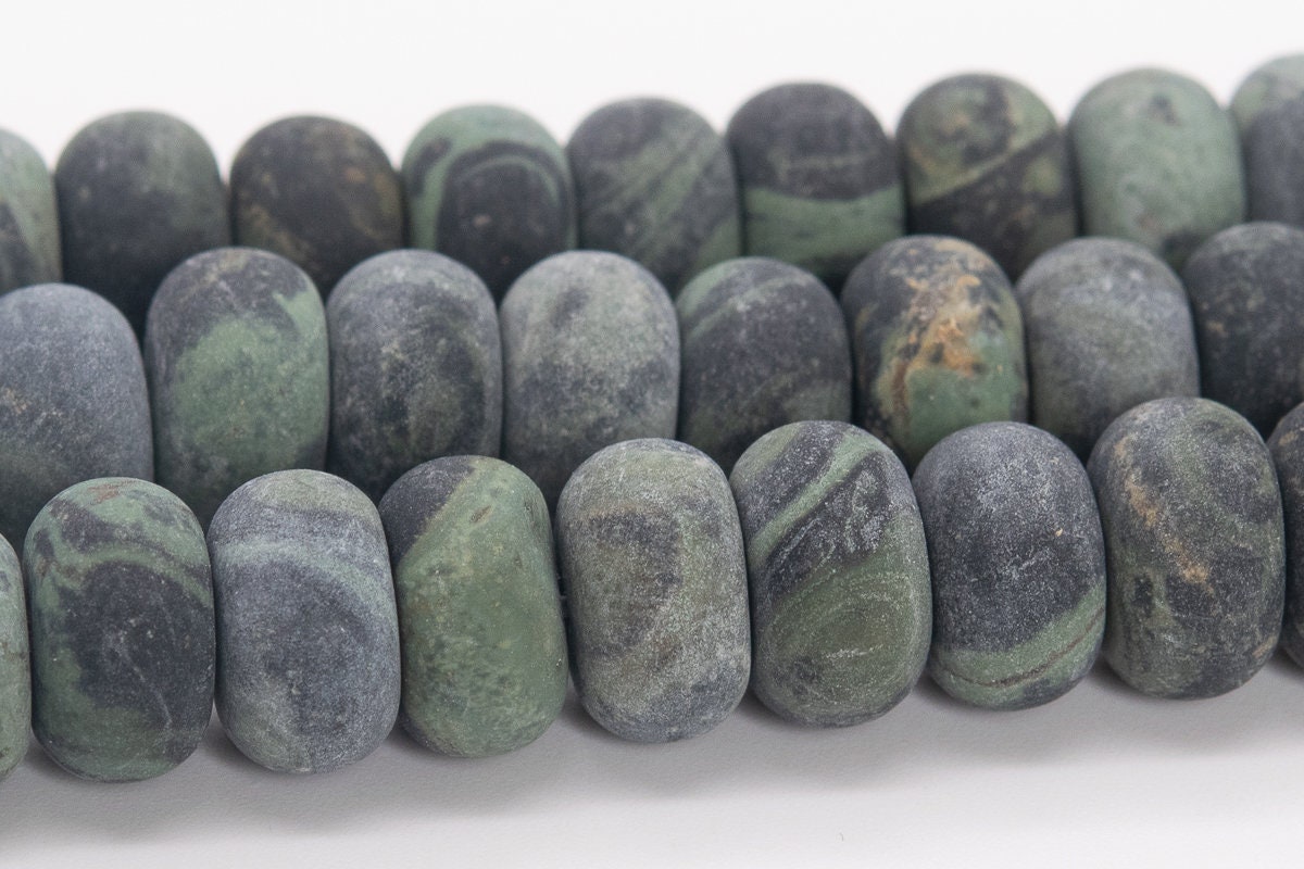 10x6mm Matte Green Kambaba Jasper Beads Grade Aaa Genuine Natural Gemstone Rondelle Loose Beads 15" / 7.5" Bulk Lot Options (110573)
