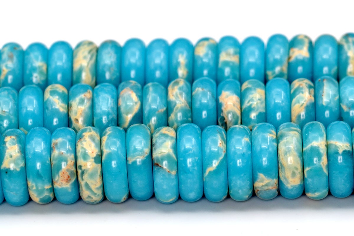 8x3mm Sky Blue Imperial Jasper Beads Grade Aaa Natural Gemstone Full Strand Rondelle Loose Beads 15" Bulk Lot 1,3,5,10 And 50 (101893-892) 8x3mm Sky Blue Imperial Jasper Beads Grade Aaa Natural Gemstone Full Strand Rondelle Loose Beads 15" Bulk Lot 1,3,5,10 And 50 (101893-892)