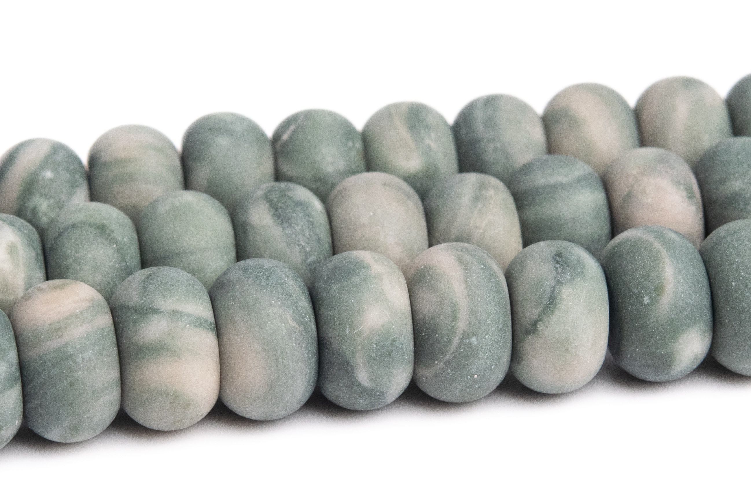8x5mm Matte Green Wood Skin Jasper Beads Grade Aaa Genuine Natural Gemstone Rondelle Loose Beads 15" / 7.5" Bulk Lot Options (121625)