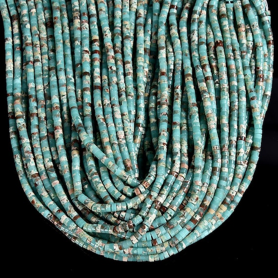 Aqua Blue Sea Sediment Imperial Jasper Gemstone 4x2mm Heshi Rondelle Slice Beads 14.5 Inch Full Strand Bulk Lot (80019481-p106)