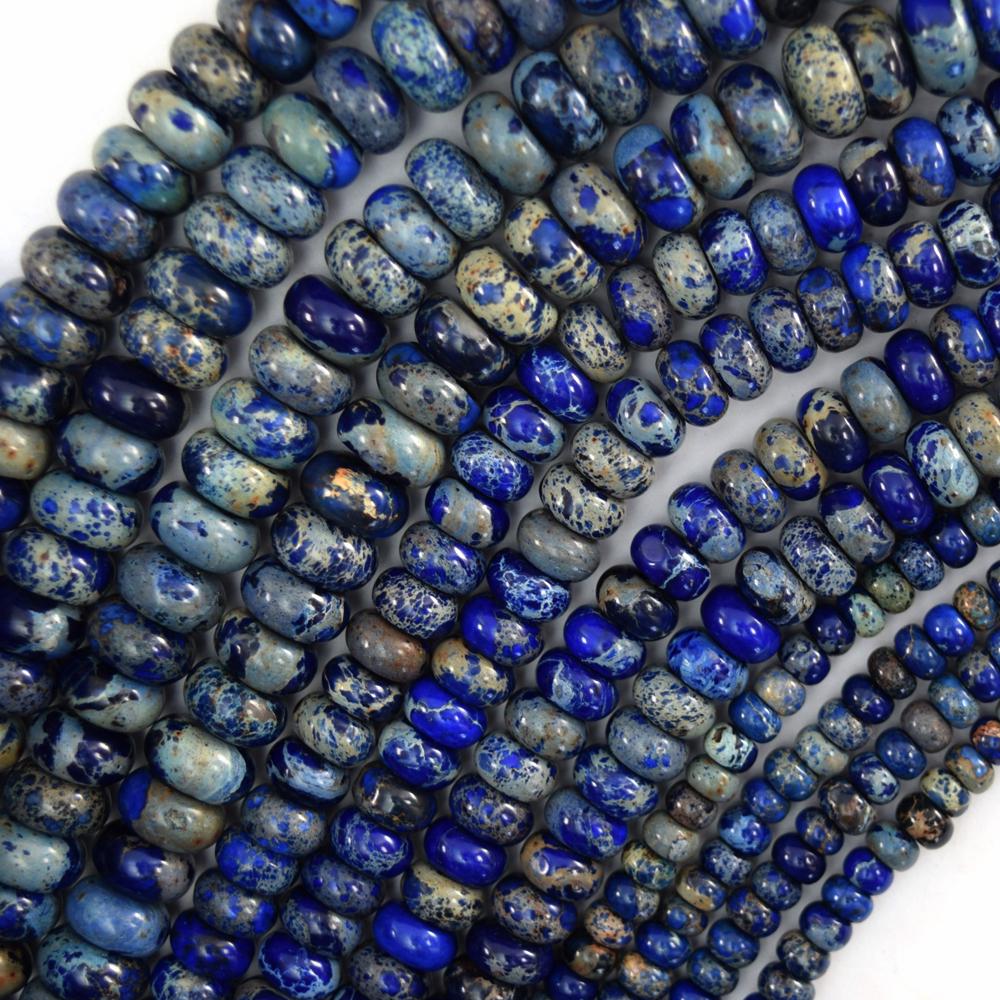 Blue Sea Sediment Jasper Rondelle Button Beads Gemstone 15" Strand 4mm 6mm 8mm