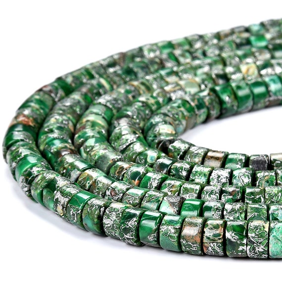 Green Silver Inclusion Sea Sediment Imperial Jasper Gemstone Grade Aaa Heshi Rondelle 4x2mm 6x3mm Loose Beads (d501)