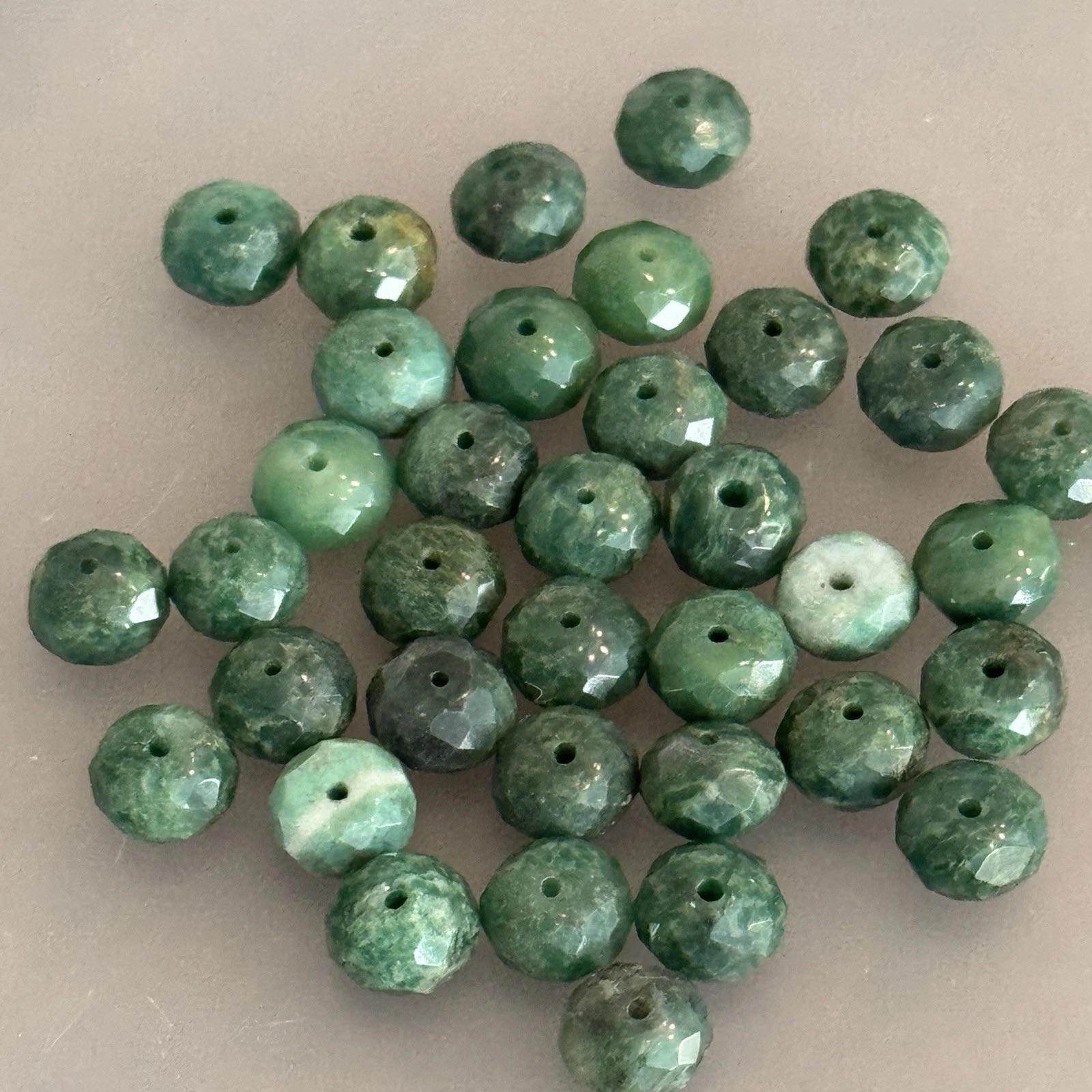 Lot Of 51 Faceted Green Jasper Beads – 6mm Mixed Round & Rondelle