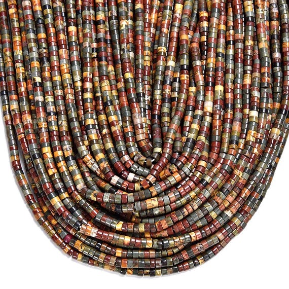 Natural Picasso Jasper Gemstone 4x2mm Heshi Rondelle Slice Beads 14.5 Inch Full Strand Bulk Lot 1,2,6,12 And 50 (80019466-p105)