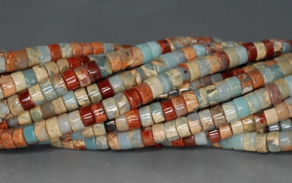 4x2mm Sea Sediment Imperial Jasper Gemstone Round Tube Heishi Loose Beads 15.5 Inch Full Strand Lot 1,2,6,12 And 50 (90184384-851)