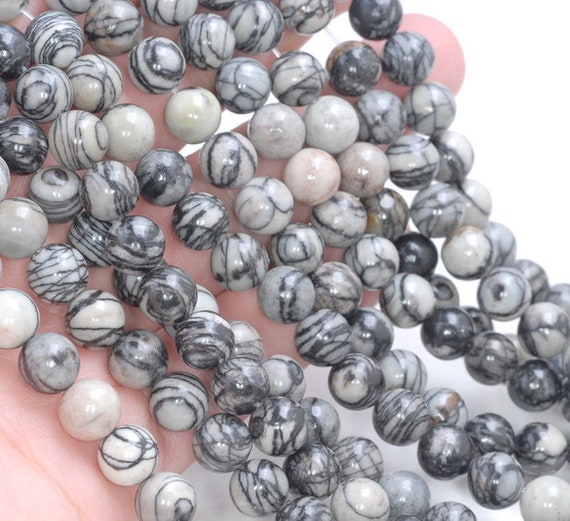 Genuine Natural Pinolith Zebra Jasper Gemstone Grade Aa Round 4mm 6mm 8mm 10mm Loose Beads 15 Inch Full Strand