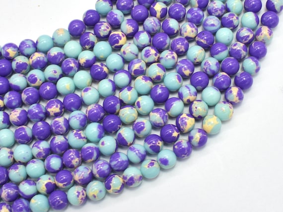 Impression Jasper-blue & Purple 6mm Round Beads, 15 Inch, Approx. 65 Beads, Hole 1mm (281054043)