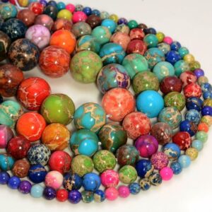 Multi Color Sea Sediment Imperial Jasper Gemstone 4mm 6mm 8mm 10mm 12mm Round Loose Beads Full Strand (a243)