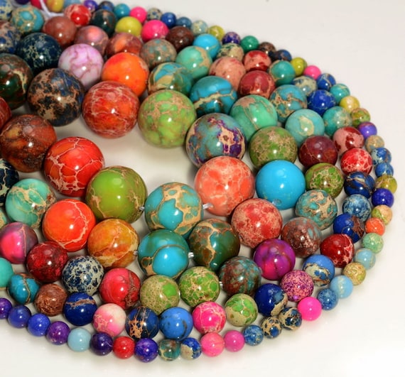 Multi Color Sea Sediment Imperial Jasper Gemstone 4mm 6mm 8mm 10mm 12mm Round Loose Beads Full Strand (a243)