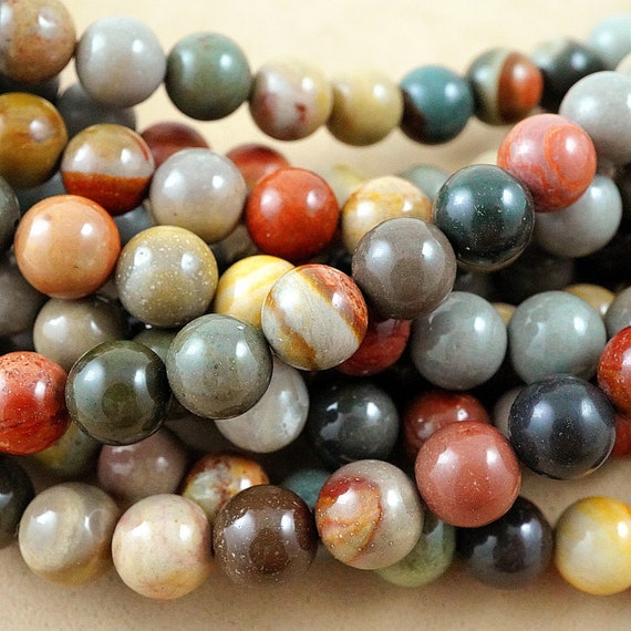 Polychrome Jasper Beads (round)(smooth)(4mm)(6mm)(8mm)(10mm)(16"strand)