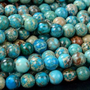 Turquoise Sea Sediment Imperial Jasper Gemstone Blue 4mm 6mm 8mm 10mm Round Loose Beads Full Strand Bulk Lot 1,2,6,12 And 50