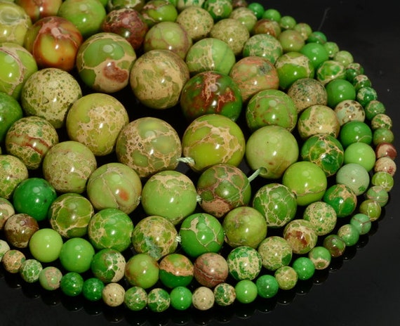 Yellow Green Sea Sediment Imperial Jasper Gemstone Aa 4mm 6mm 8mm 10mm Round Loose Beads Full Strand Lot 1,2,6,12 And 50