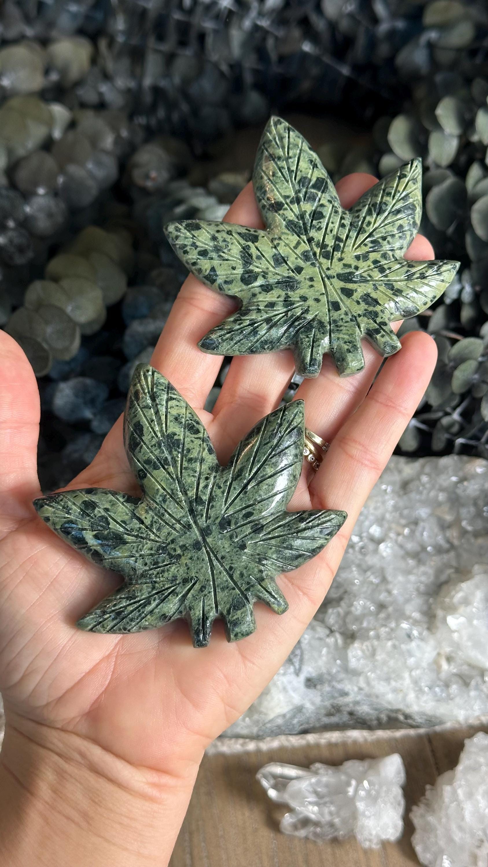 3” Kambaba Jasper Cannabis Marijuana Leaf Carving