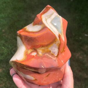 5.4" Polychrome Jasper Flame, Crystal Flame Carving, Crystal Spiral, Desert Jasper, Polished Stone, Home Decor, Pink Blue, #3