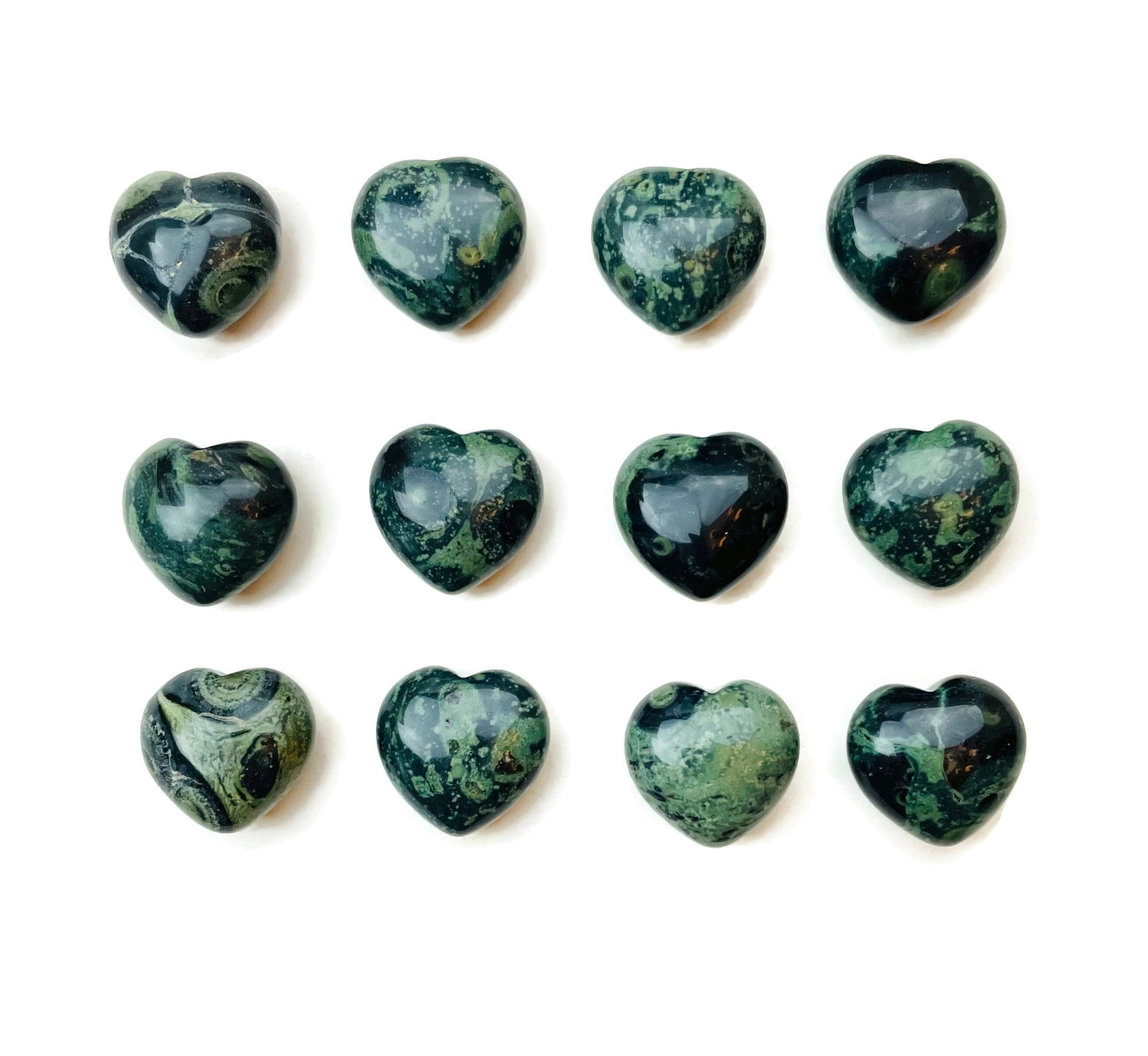 Kambaba Jasper Heart: Green & Black Tumbled Crystal (14-18mm)