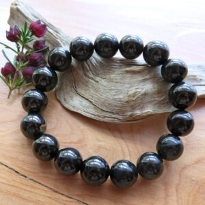 Jet Bracelet: 12mm Round Gemstone Beads, Comforting Stone