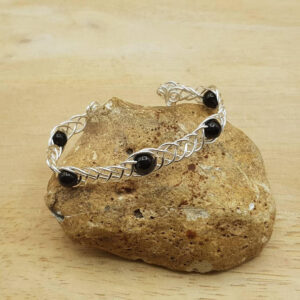Celtic Knot Jet Cuff Bracelet. Silver Filled Wire Wrap Reiki Jewelry Uk. Celtic Weave Adjustable Bracelet
