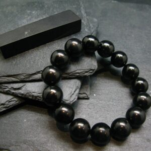 Whitby Jet Genuine Bracelet From Uk ~ 7 Inches ~ 12mm Round Beads