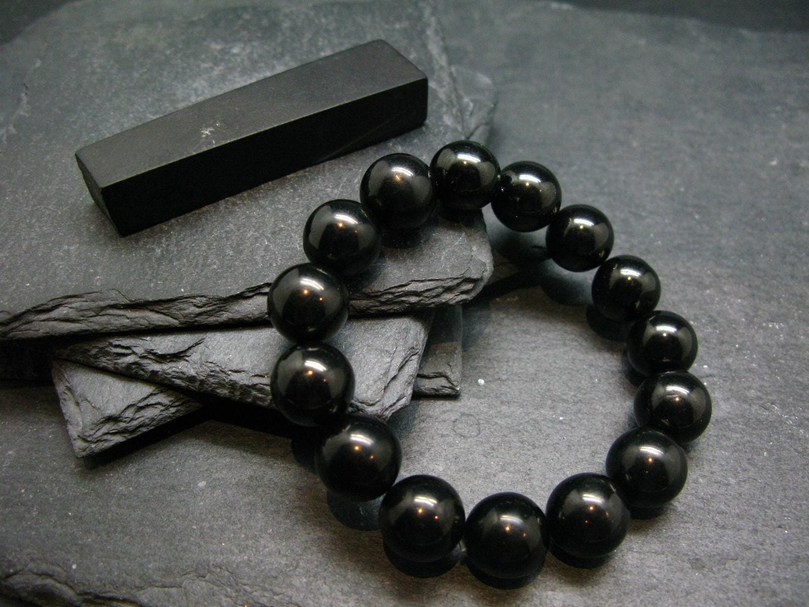 Whitby Jet Genuine Bracelet From Uk ~ 7 Inches ~ 12mm Round Beads Whitby Jet Genuine Bracelet From Uk ~ 7 Inches ~ 12mm Round Beads