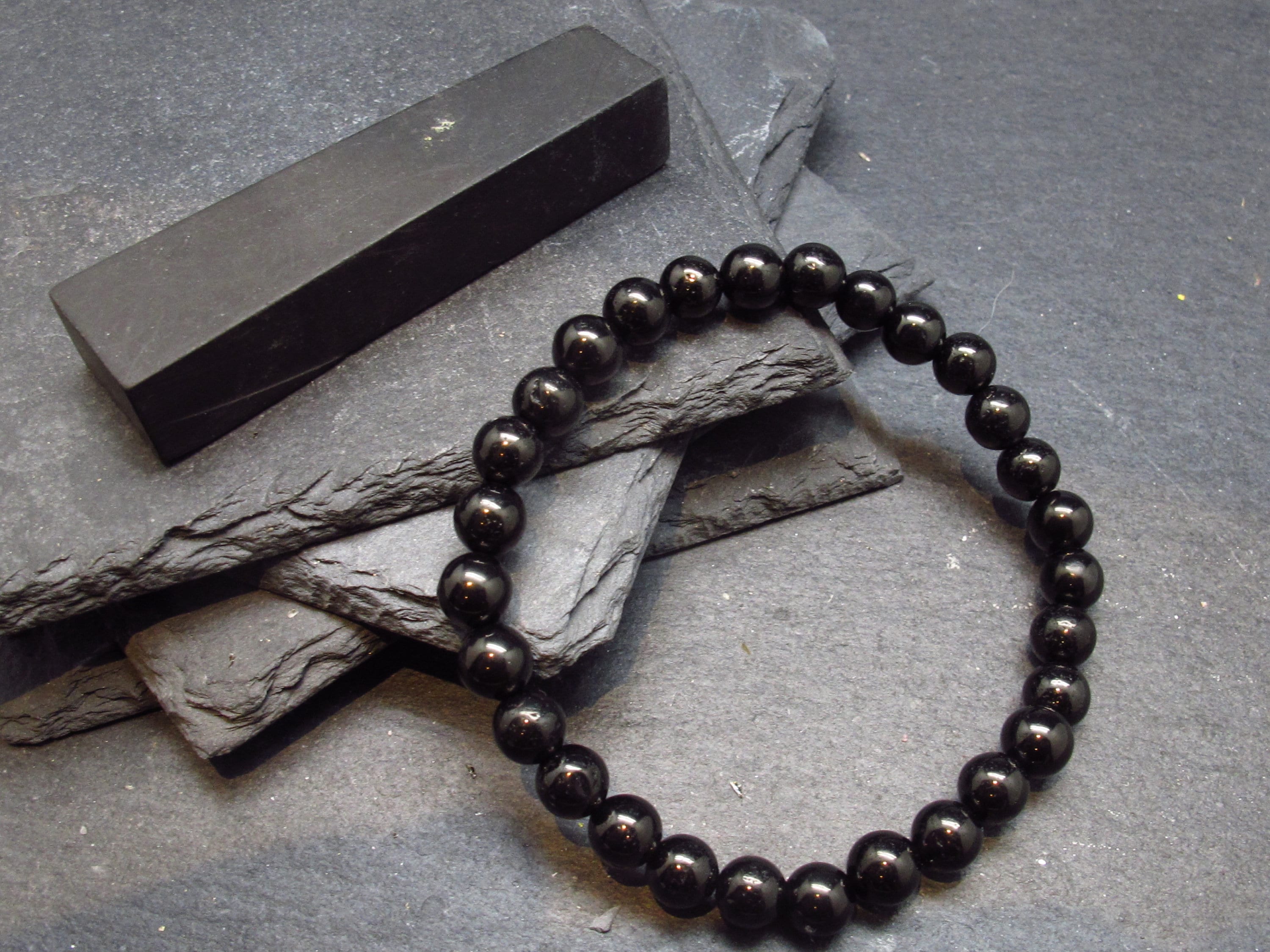 Whitby Jet Genuine Bracelet From Uk ~ 7 Inches ~ 6mm Round Beads