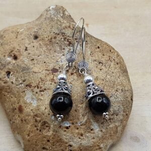 Small Black Jet Earrings. Reiki Jewelry Uk. Bali Silver Wire Wrapped Dangle Drop Earrings. 10mm Stones