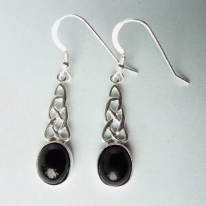 Whitby Jet and Silver Celtic Knot Ear Drop Earrings