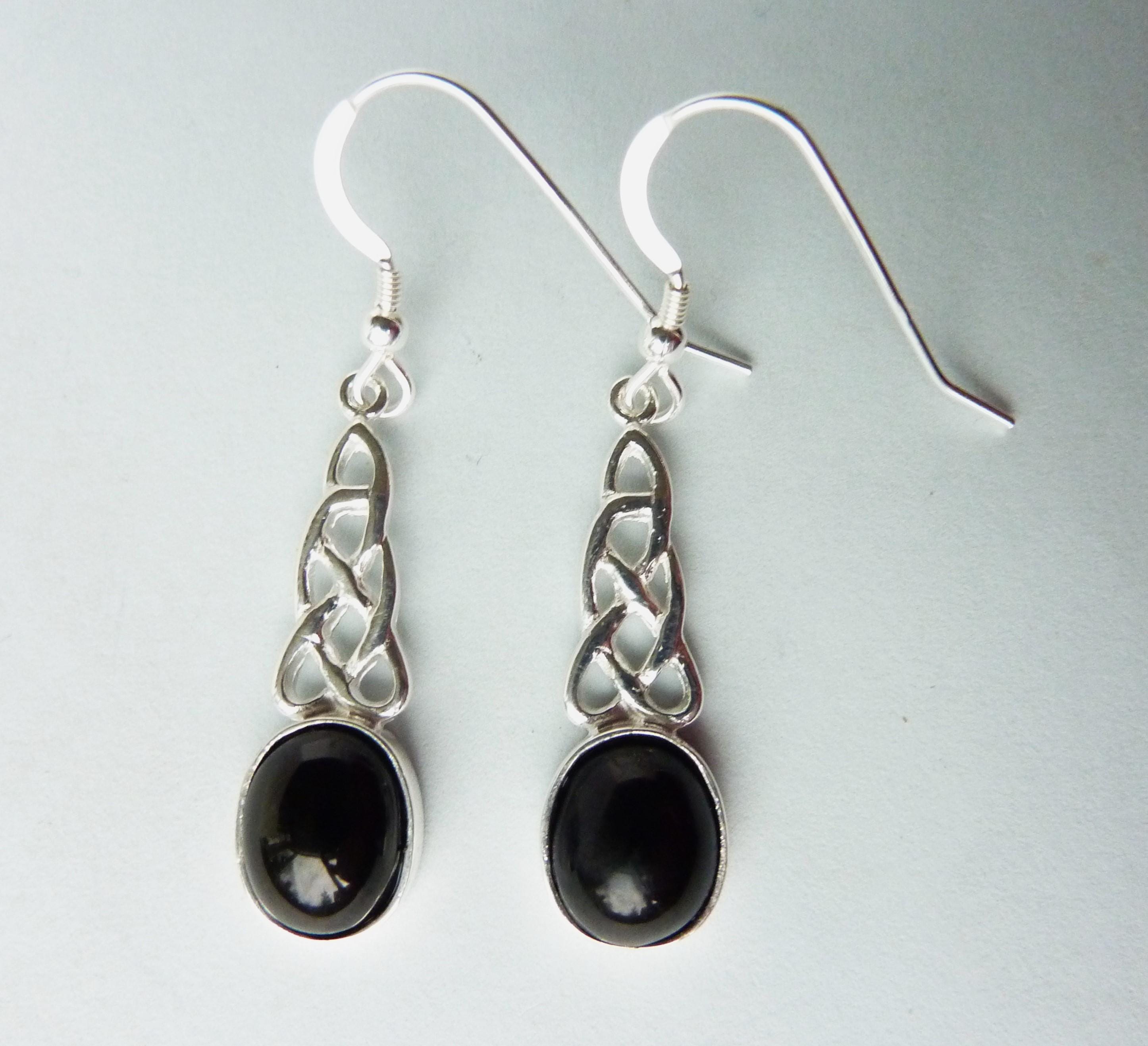 Whitby Jet And Silver Celtic Knot Ear Drop Earrings Whitby Jet And Silver Celtic Knot Ear Drop Earrings