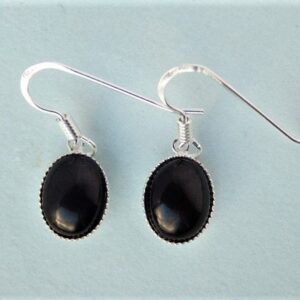 Whitby Jet and Silver Dainty Oval Earrings