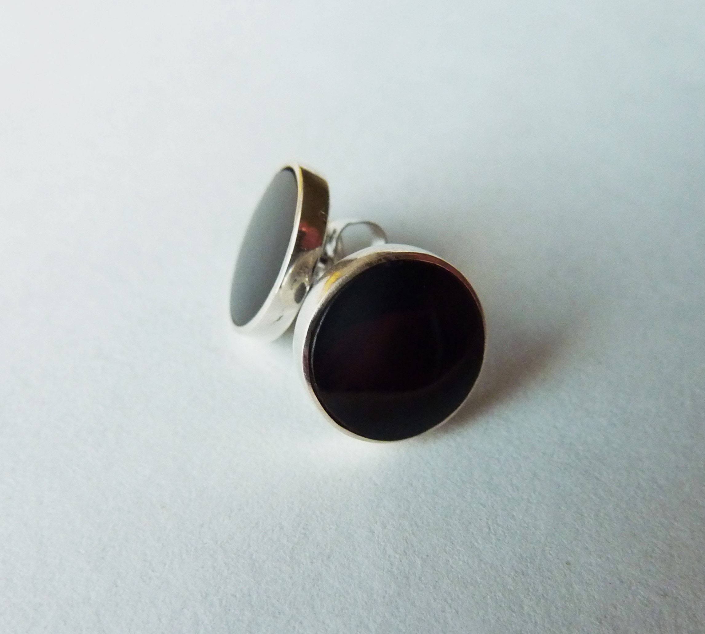 Whitby Jet And Silver 8mm Ear Studs Whitby Jet And Silver 8mm Ear Studs