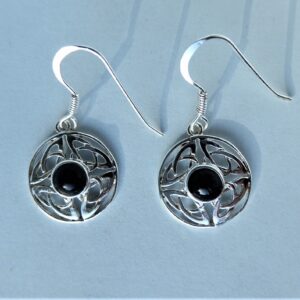 Whitby Jet and Silver Round Celtic Knot Earrings