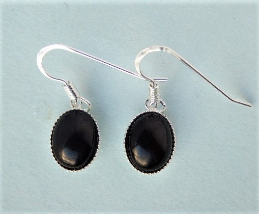 Whitby Jet And Silver Dainty Oval Earrings