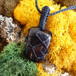 Black Jet Stone Macrame Necklace, Jewelry For Men, Black Stone Protection Pendant