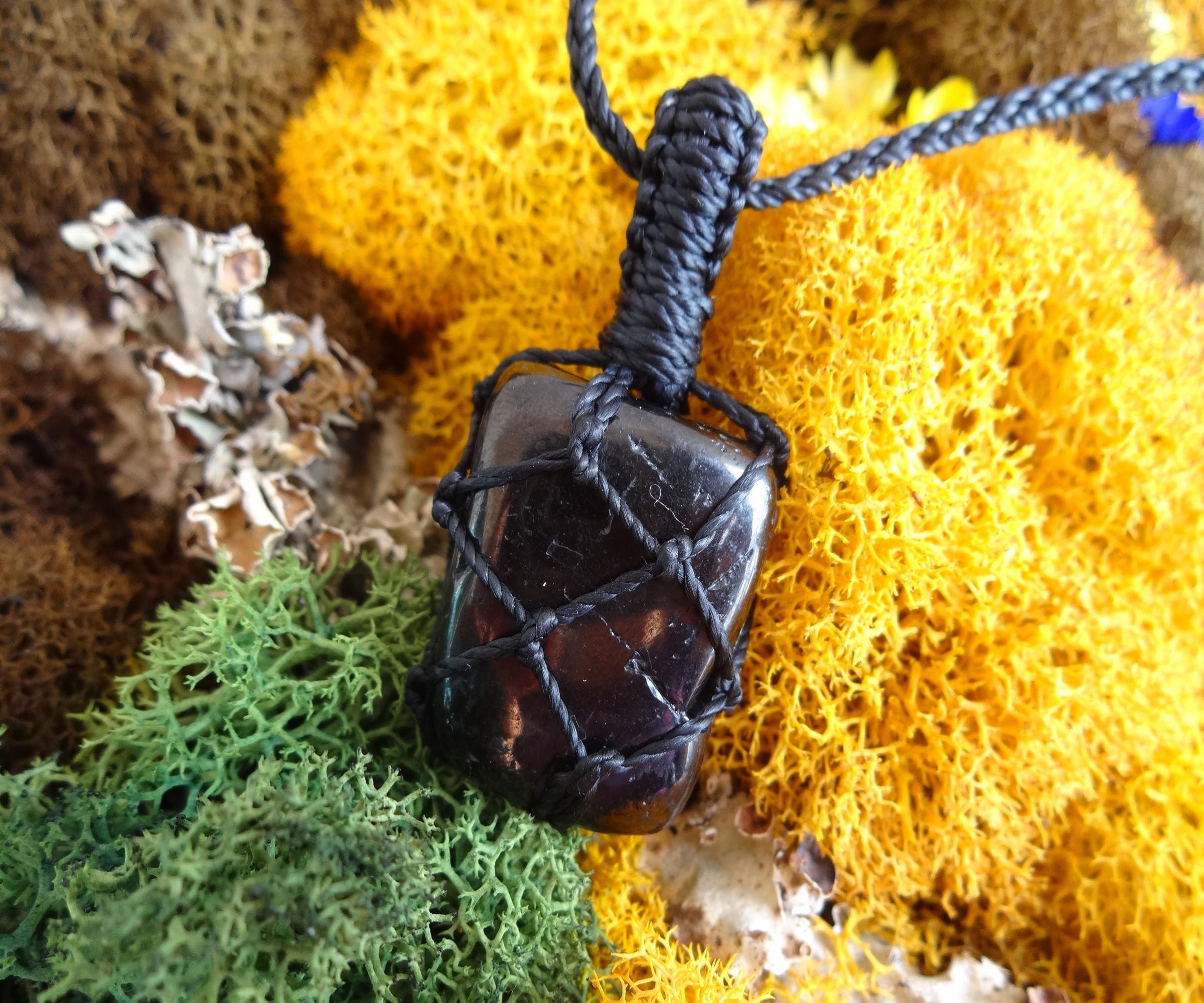Black Jet Stone Macrame Necklace, Jewelry For Men, Black Stone Protection Pendant Black Jet Stone Macrame Necklace, Jewelry For Men, Black Stone Protection Pendant