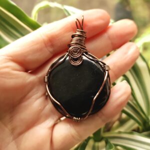 Large Jet Pendant. Mens Black Crystal Necklace. Reiki Jewelry Uk. Unisex Wire Wrapped Pendant.