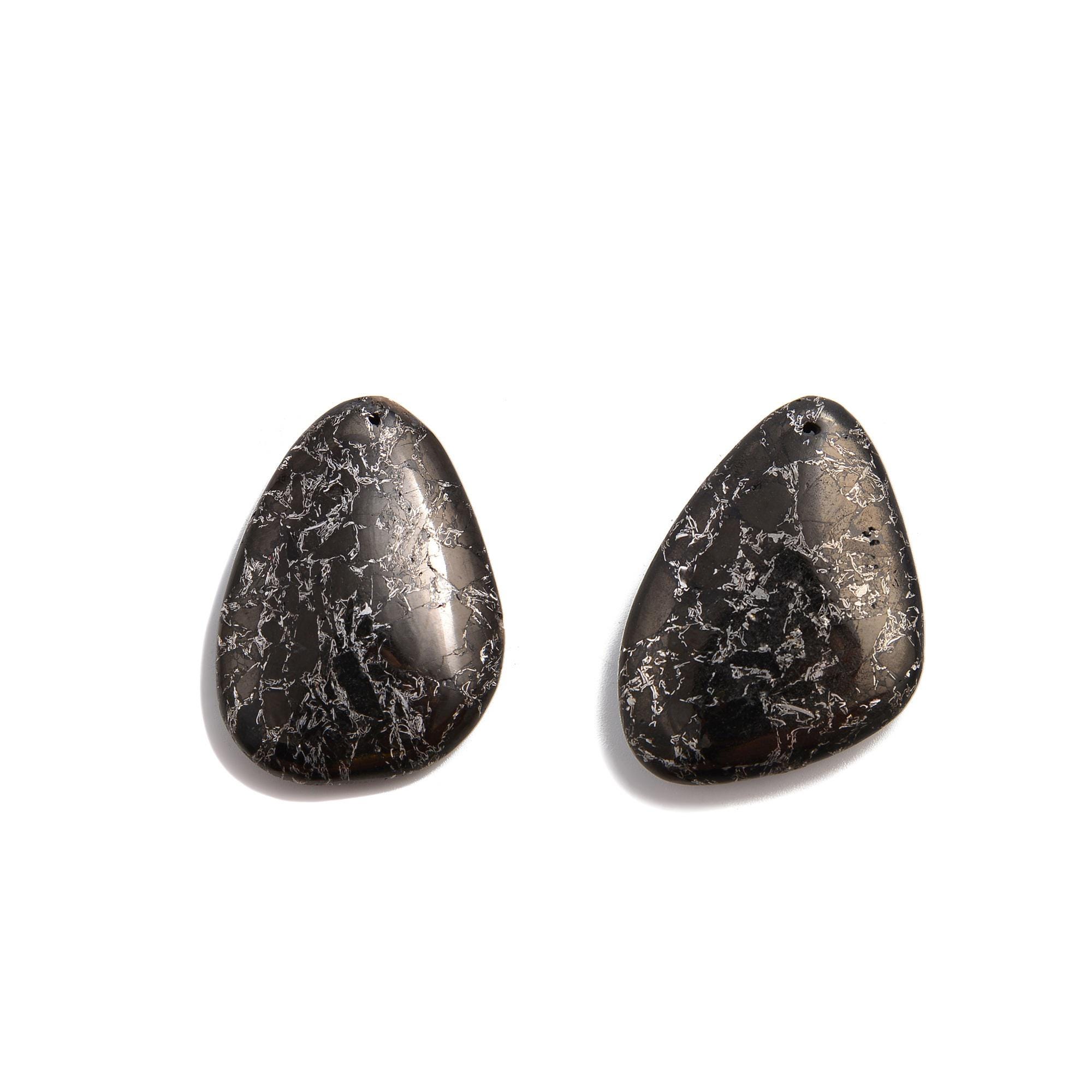 Natural Black Jet Stone Pendant Teardrop Or Irregular Shape Approx 30x40mm