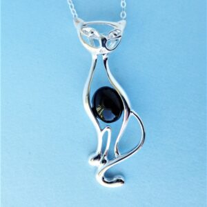 Sterling Silver And Whitby Jet Cat Pendant
