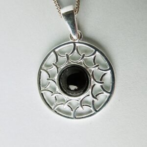 Whitby Jet and Silver Sunburst Pendant