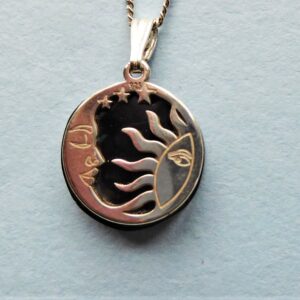 Whitby Jet and Silver Sun Moon and Stars Pendant