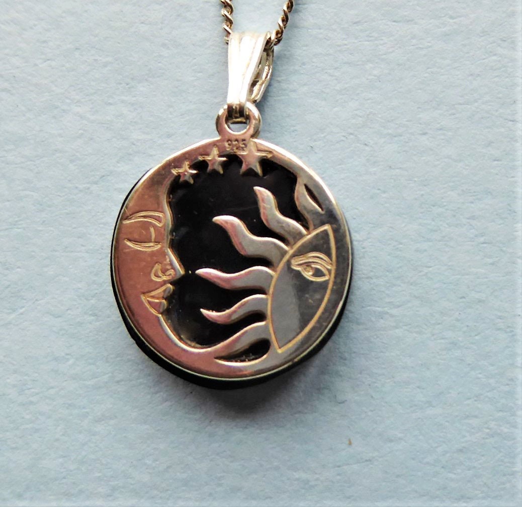 Whitby Jet And Silver Sun Moon And Stars Pendant Whitby Jet And Silver Sun Moon And Stars Pendant