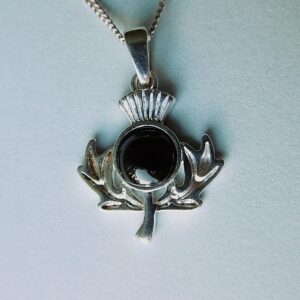 Whitby Jet and Silver Thistle Shaped Pendant