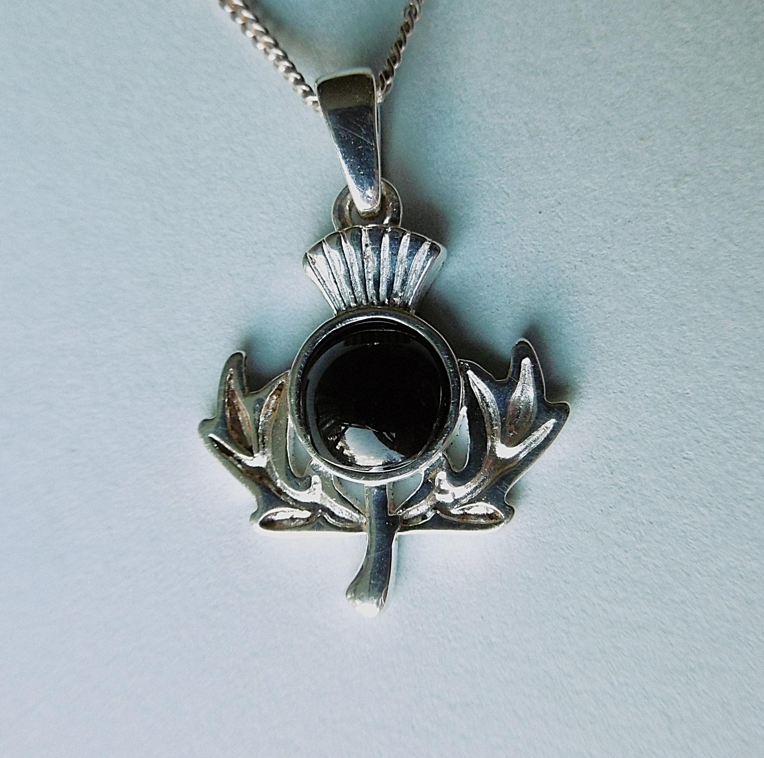 Whitby Jet And Silver Thistle Shaped Pendant Whitby Jet And Silver Thistle Shaped Pendant