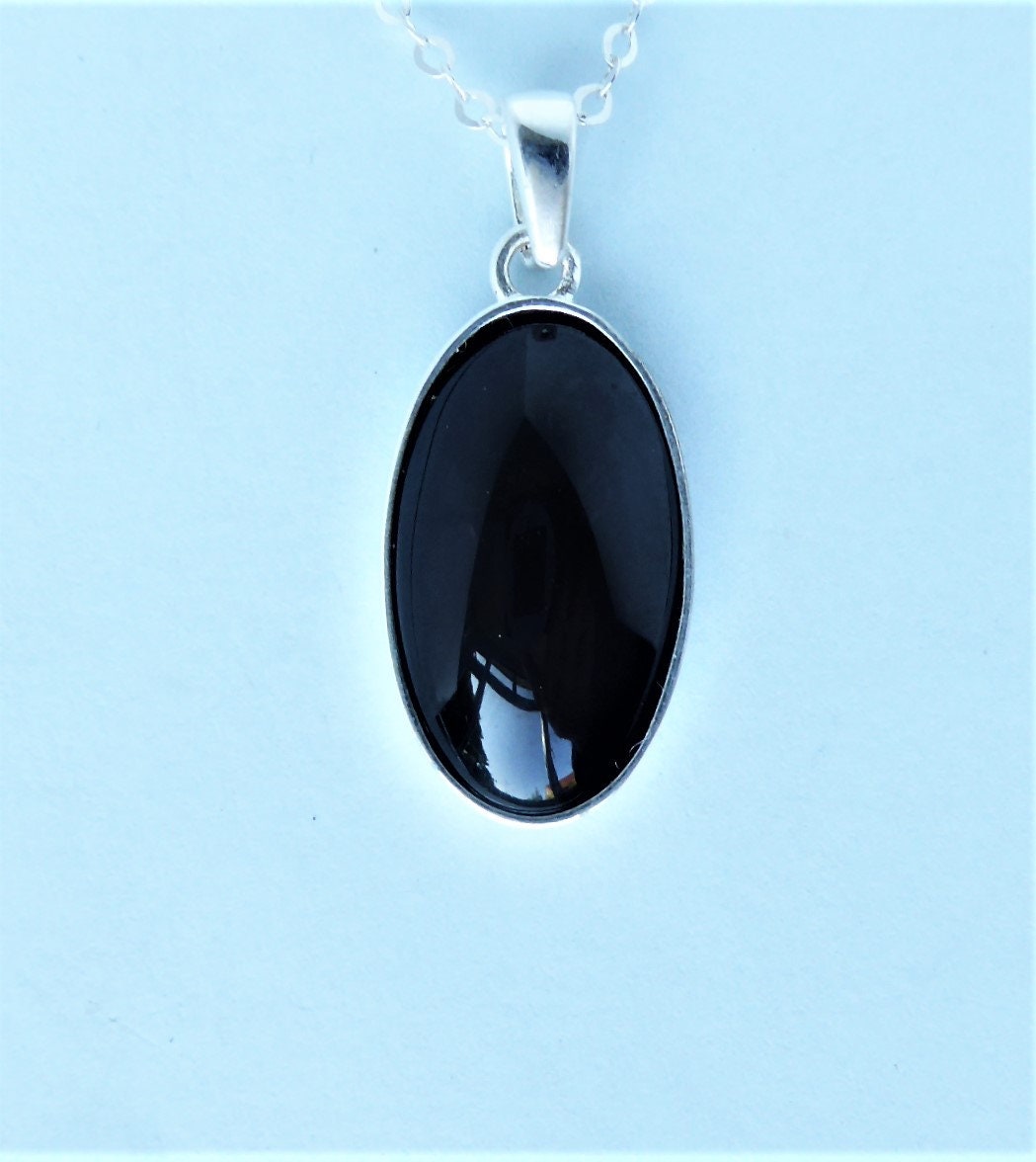 Whitby Jet And Silver Oval Pendant Whitby Jet And Silver Oval Pendant