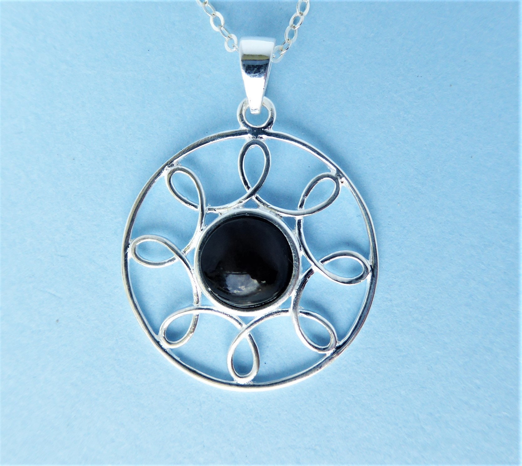 Whitby Jet And Silver Wire Pendant