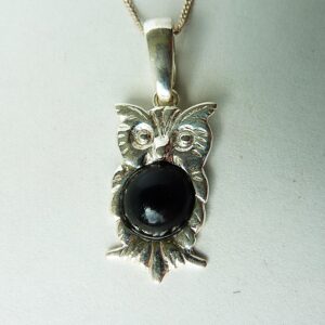 Whitby Jet and Silver Owl Pendant