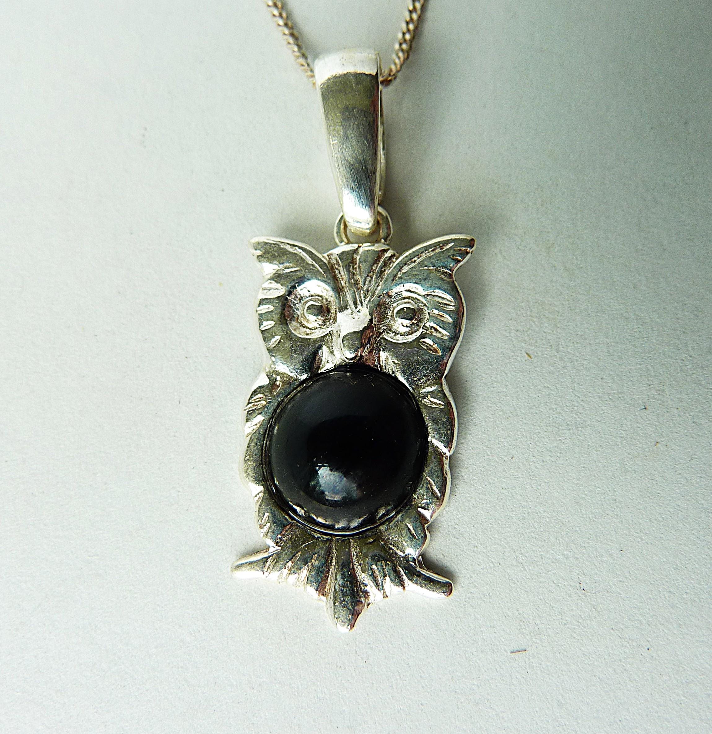 Whitby Jet And Silver Owl Pendant Whitby Jet And Silver Owl Pendant