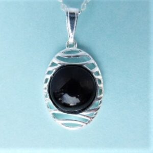 Whitby Jet and Silver Oval Pendant