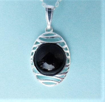 Whitby Jet And Silver Oval Pendant
