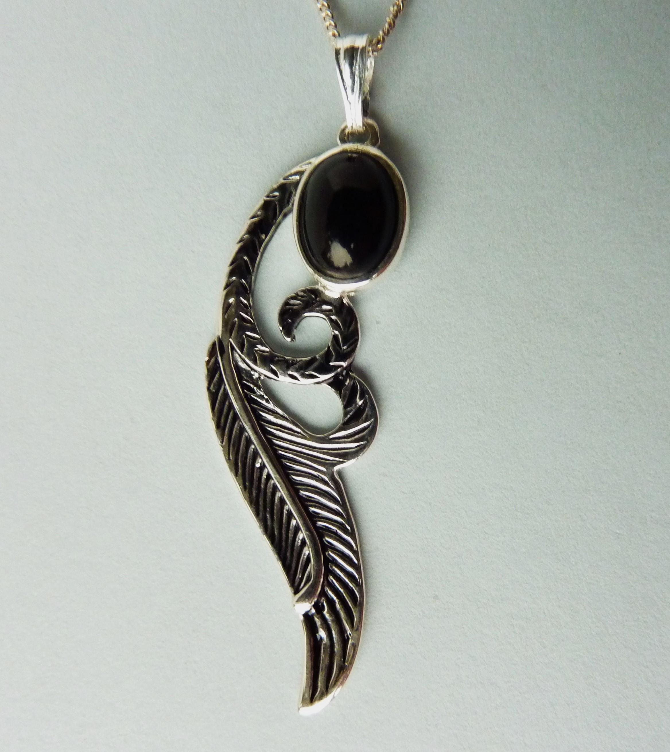 Whitby Jet And Sterling Silver Angel's Wing Pendant